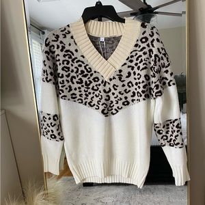 cream/leopard print sweater, NWT!!